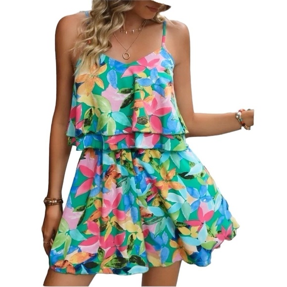 Tropical Floral Romper Spaghetti Strap Top & Flowy Shorts ~ Brand New - Picture 15 of 15